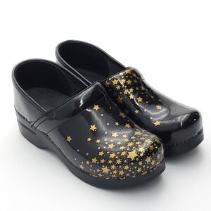 Dansko Twin Pro Pro Falling Stars Clogs Black Gold Mule Shoes Size 38 / US 7.5-8